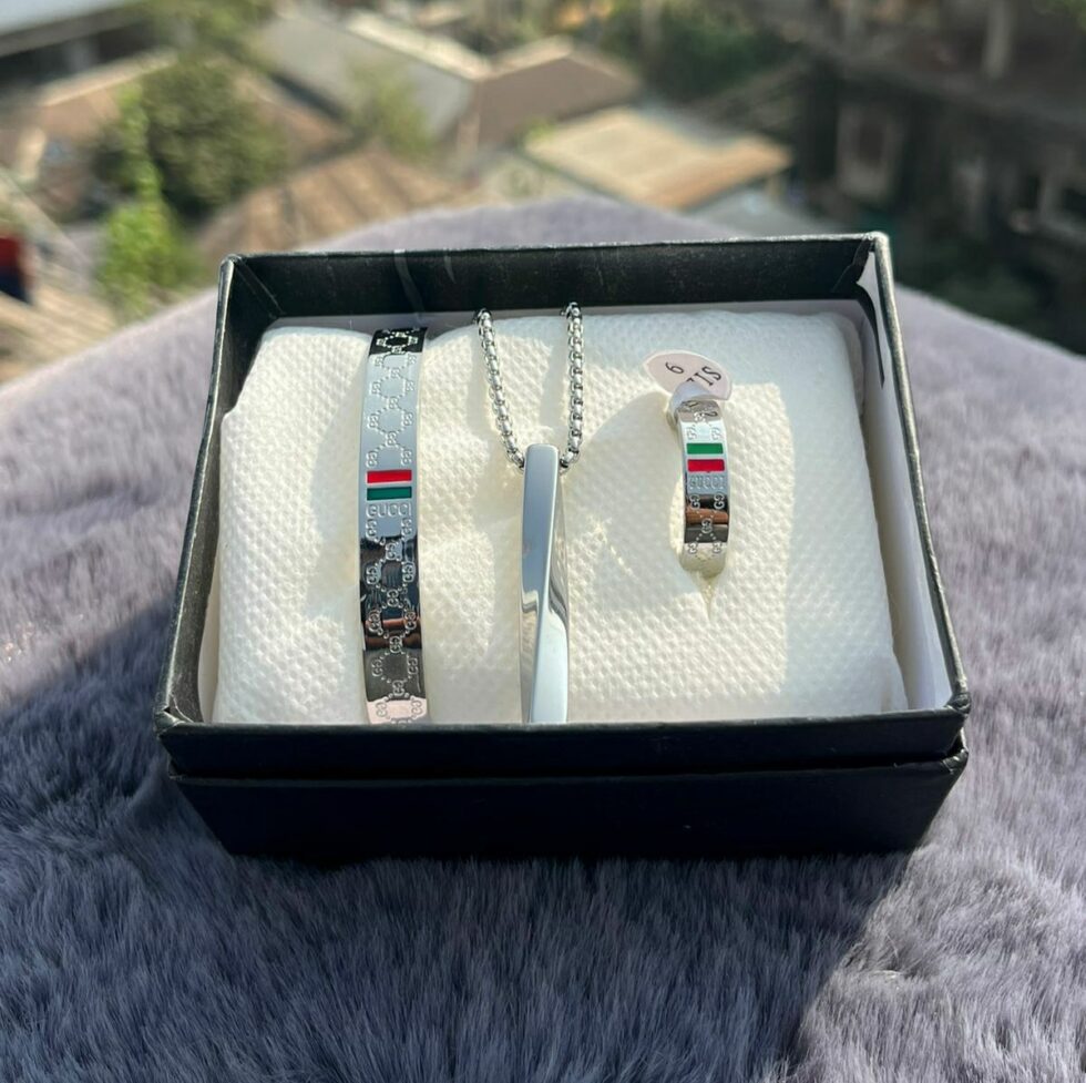 Gucci GG Full Combo Set – Chain, Bracelet & Ring (Silver)